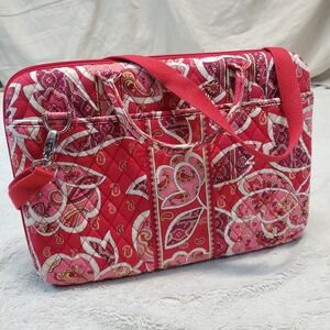 Vera Bradley Red Pink White Floral Quilted Hard Laptop Purse Strap Bag Case